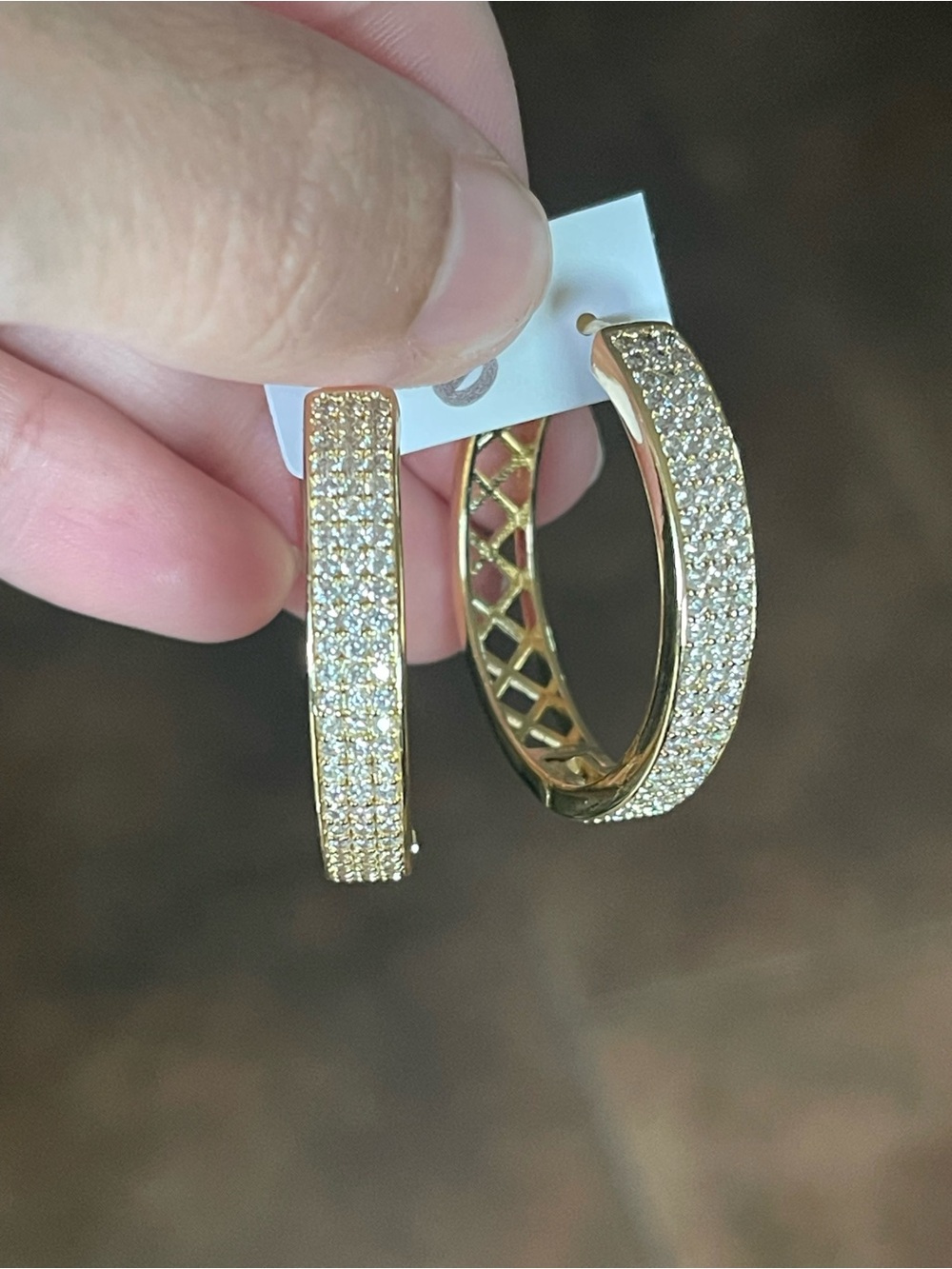 Gold Tone Pave Crystal Hoop Earrings